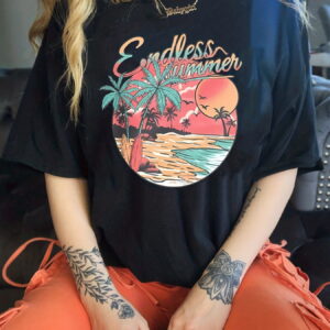 Oversized Beach Print T-Shirt, Casual Short Sleeve Crew Neck Top For Summer & Spring, Women's Clothing