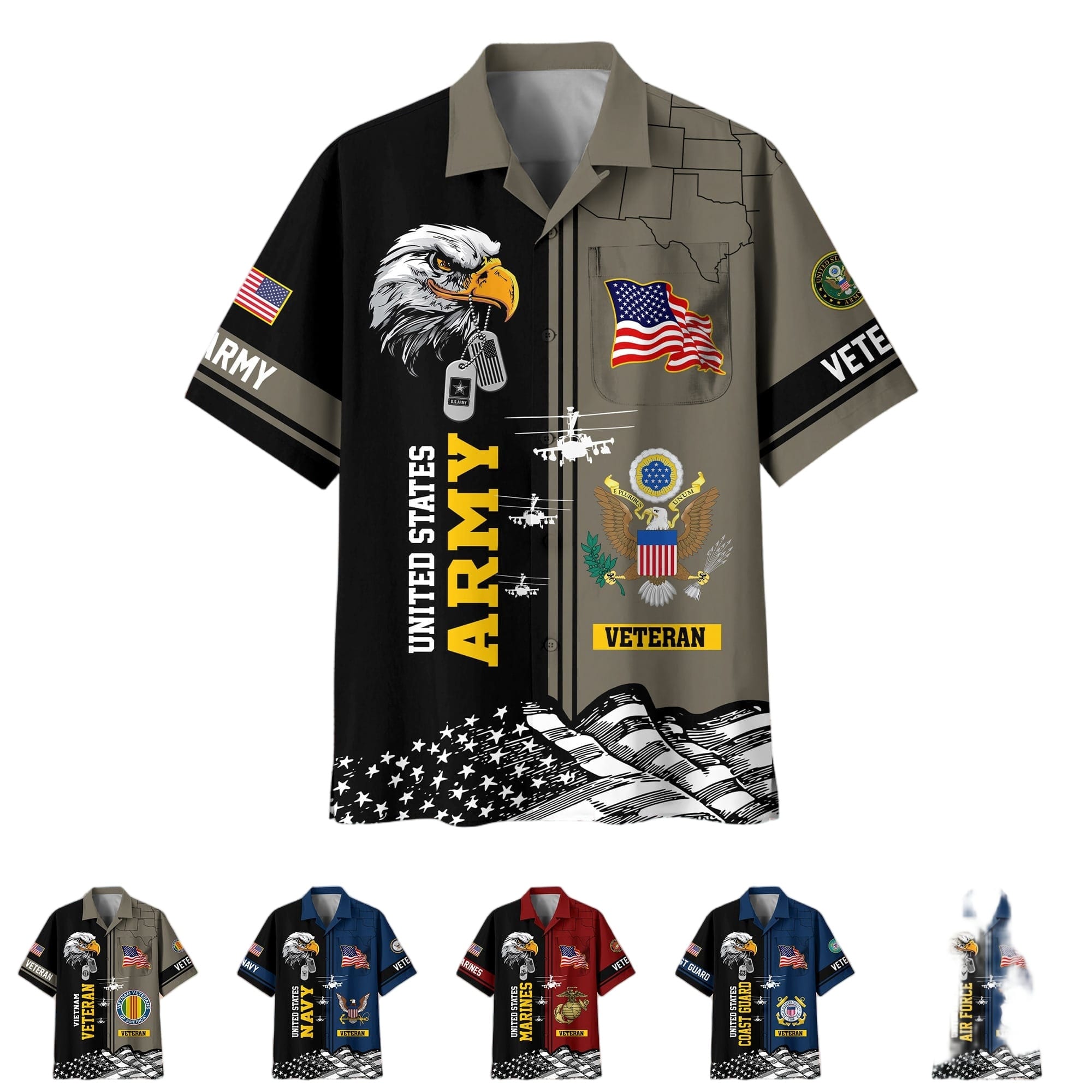 US Veterans Hawaiian Shirt with Pocket BPVC200602 - Patriotic Military Tribute Apparel
