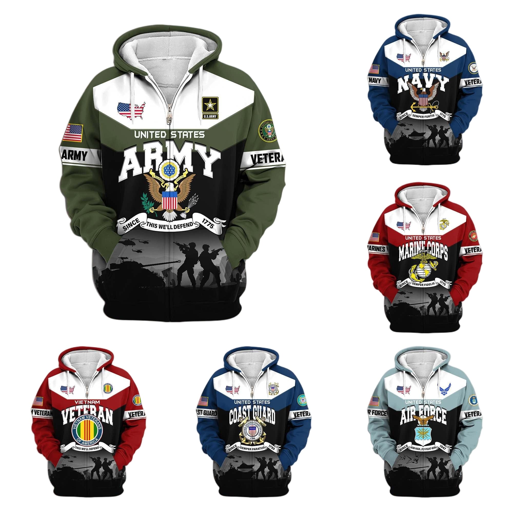 US Veterans Zip Hoodie ATTN271025 - Patriotic Military Tribute Apparel