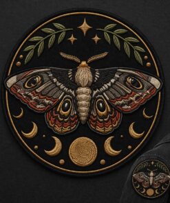 Custom embroidered moth patch celestial moon phase insect embroidery design for jacket vest hat mystical aesthetic gift