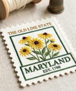 Custom Embroidered Maryland State Flower Patch Black Eyed Susan Old Line Vintage Stamp Style USA Iron On Patch Travel Gift