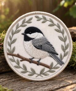 Custom embroidered chickadee patch iron-on small bird nature badge