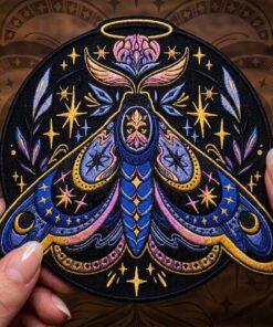 Custom Celestial Moth Embroidered Patch Mystical Butterfly Night Sky Insect Gothic Aesthetic Iron On Jacket Backpack