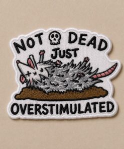 Custom Embroidered Overstimulated Possum Iron On Patch Funny Gothic Animal Applique Cute Emo Meme Jacket Backpack Patch