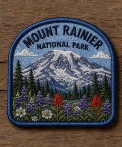 Custom Mount Rainier Embroidered Patch Iron On, Mountain Wildflower National Park Travel Badge