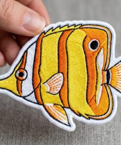Custom Embroidered Copperband Butterflyfish Patch, Tropical Ocean Fish Iron On Patch for Jacket Backpack Hat Marine Gift
