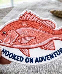 Custom Embroidered Red Snapper Patch, Hooked on Adventure Fishing Iron On Patch for Jacket Backpack Hat Angler Gift
