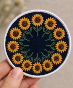 Custom Embroidered Sunflower Wreath Iron On Patch Floral Botanical Nature Badge for Jacket Backpack Hat Garden Gift