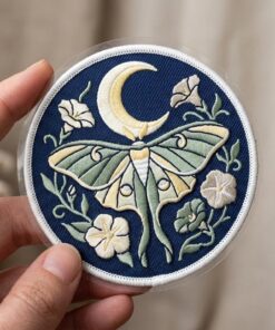 Custom Embroidered Luna Moth Moon Patch, Celestial Botanical Iron On Patch for Jacket Backpack Hat Nature Inspired Gift