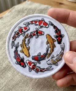 Custom Embroidered Koi Fish Circle Patch, Japanese Inspired Pond Fish Iron On Patch for Jacket Backpack Hat Nature Gift